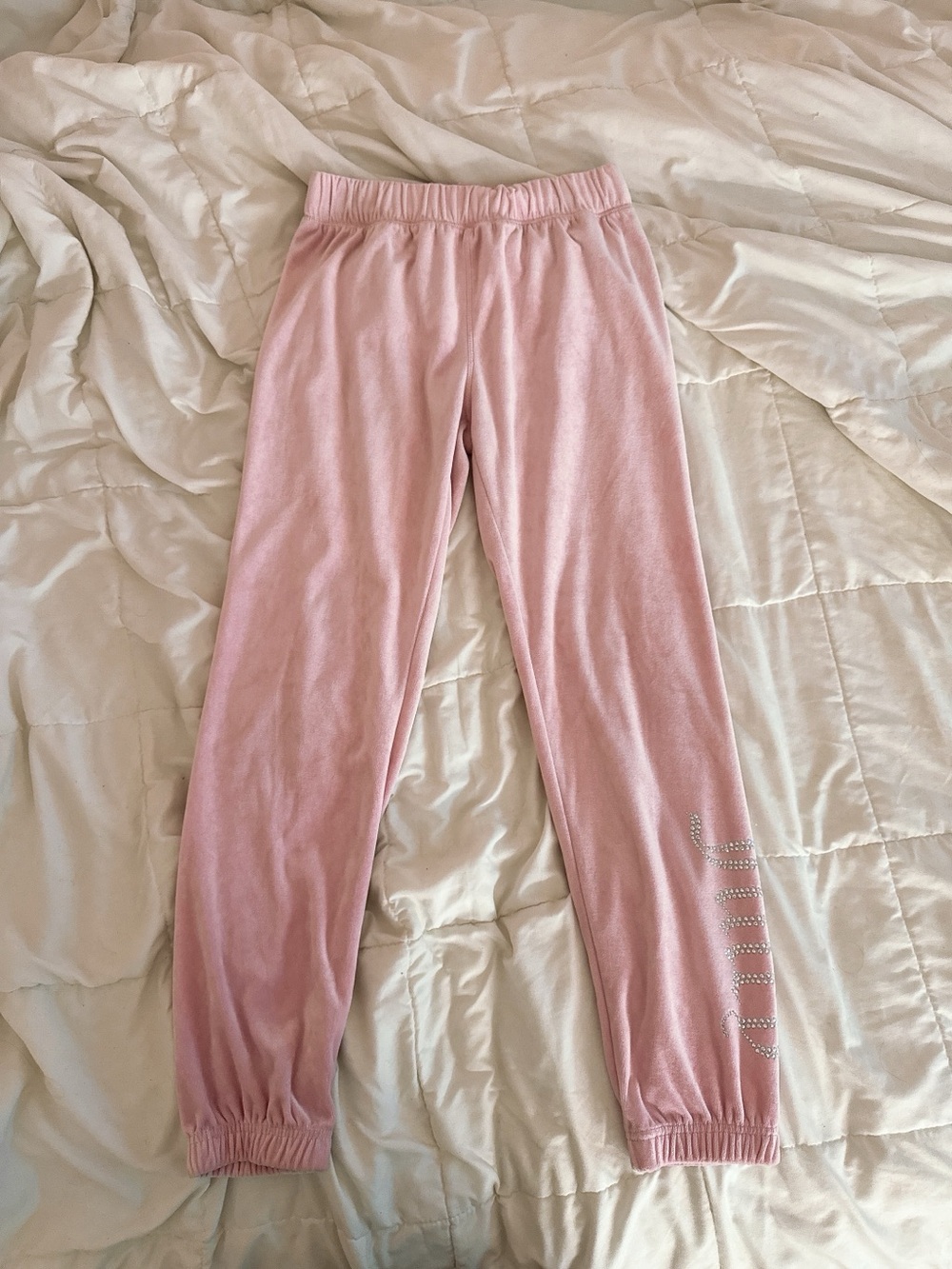 Juicy Couture Light Pink Velour Joggers with Rhinestone Logo